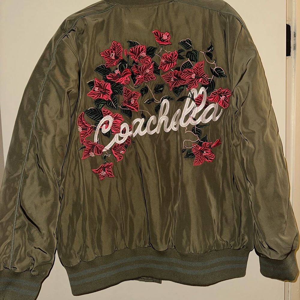 Coachella Olive Green Embroidered Bomber Jacket